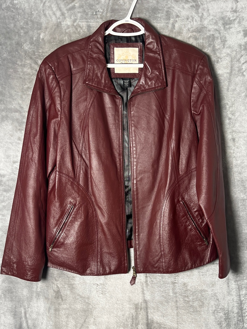 Covington women Wine Red Leather Zip Jacket